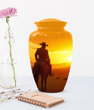 Cowboy Sunset Urn for Adult Ashes | Western Cowboy Cremation Urn for Dad
