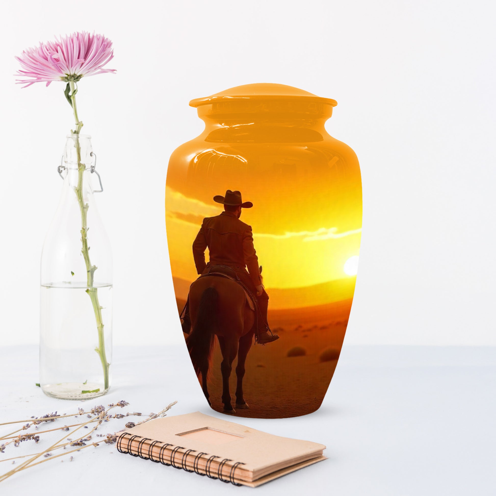 Cowboy Sunset Urn for Adult Ashes | Western Cowboy Cremation Urn for Dad