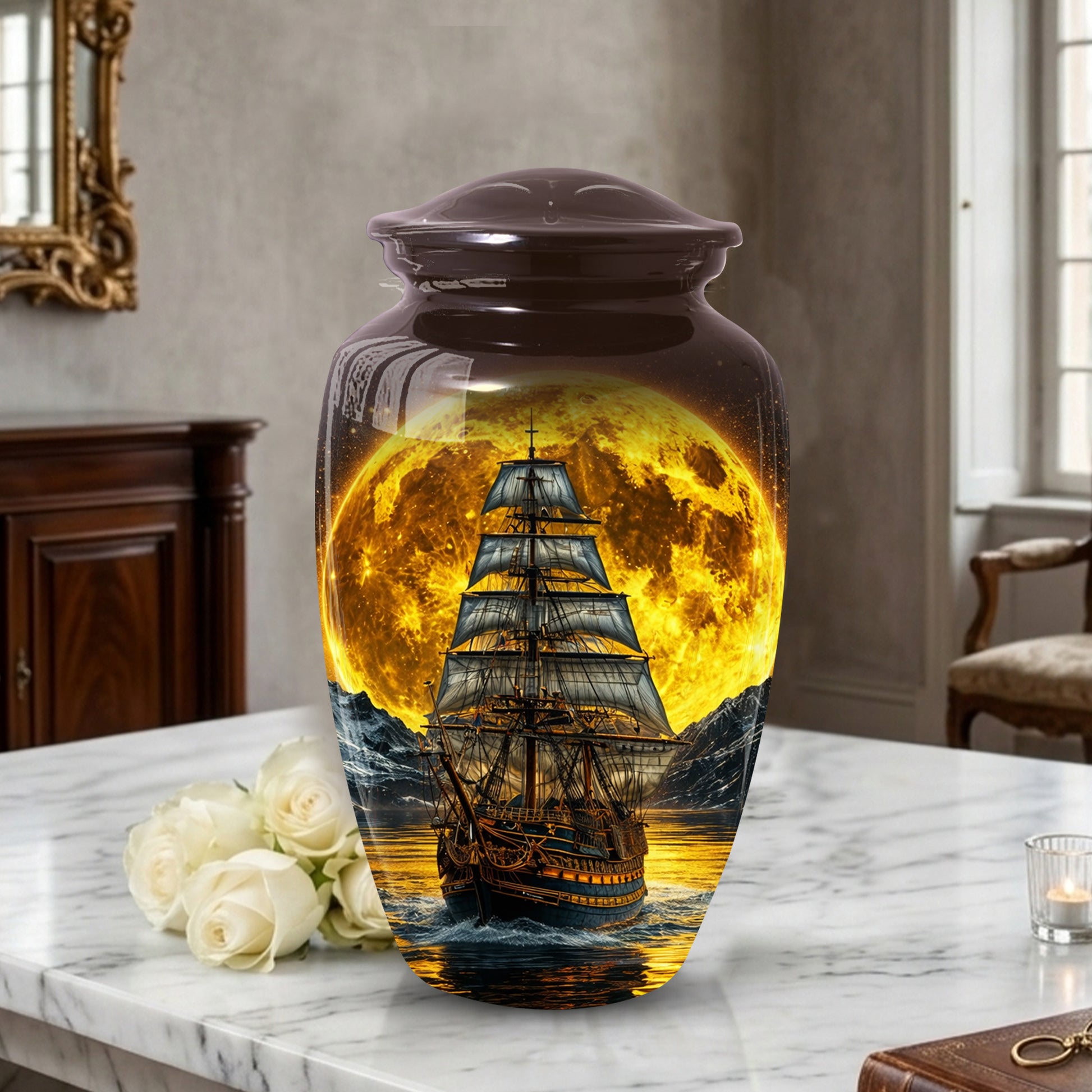 Memorial Urn for Dad, Sailing Ship Cremation  Large Urn for Ashes