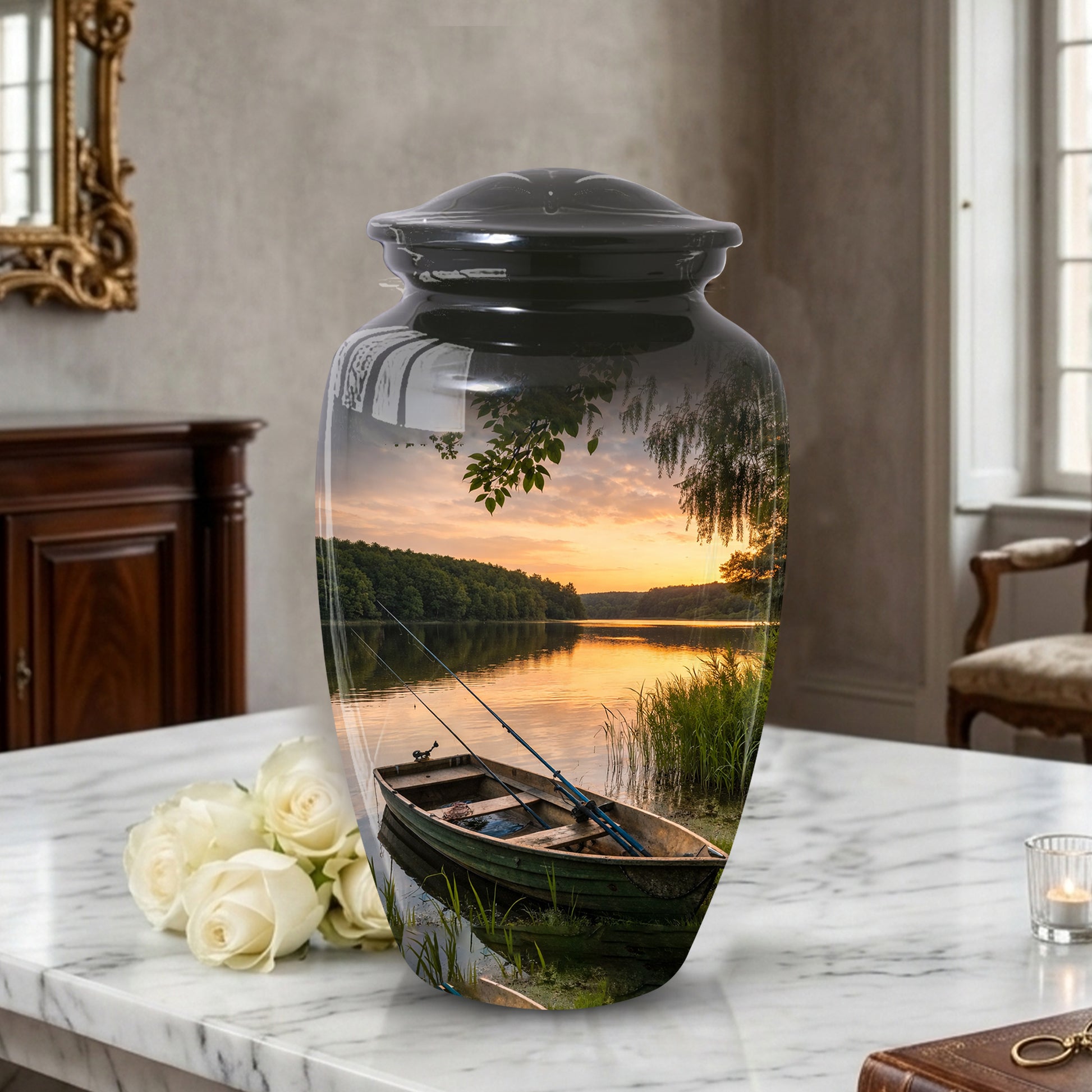 Fishing Lake Urn for Dad | Funeral Cremation  Large Urn for Father