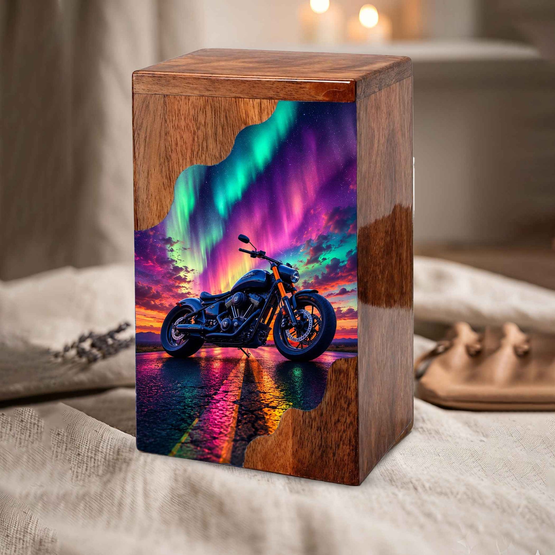 Motorcycle Wooden Cremation Urn – Wooden Urn for Human Ashes