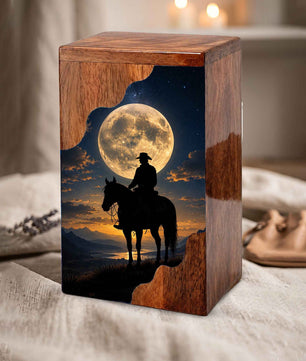 Cowboy Wooden Cremation Urn for Human Ashes