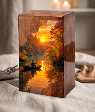 Fishing Wooden Cremation Urn – Gone Fishing Memorial Urn for Human Ashes