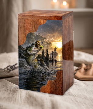 Fishing Cremation Urn – Wooden Urn for Human Ashes | Gone Fishing Memorial Urn