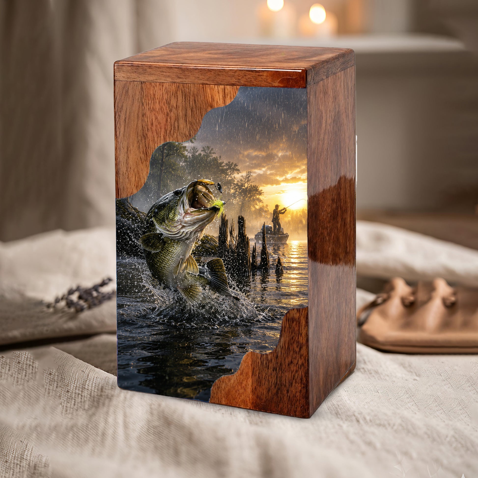 Fishing Cremation Urn – Wooden Urn for Human Ashes | Gone Fishing Memorial Urn