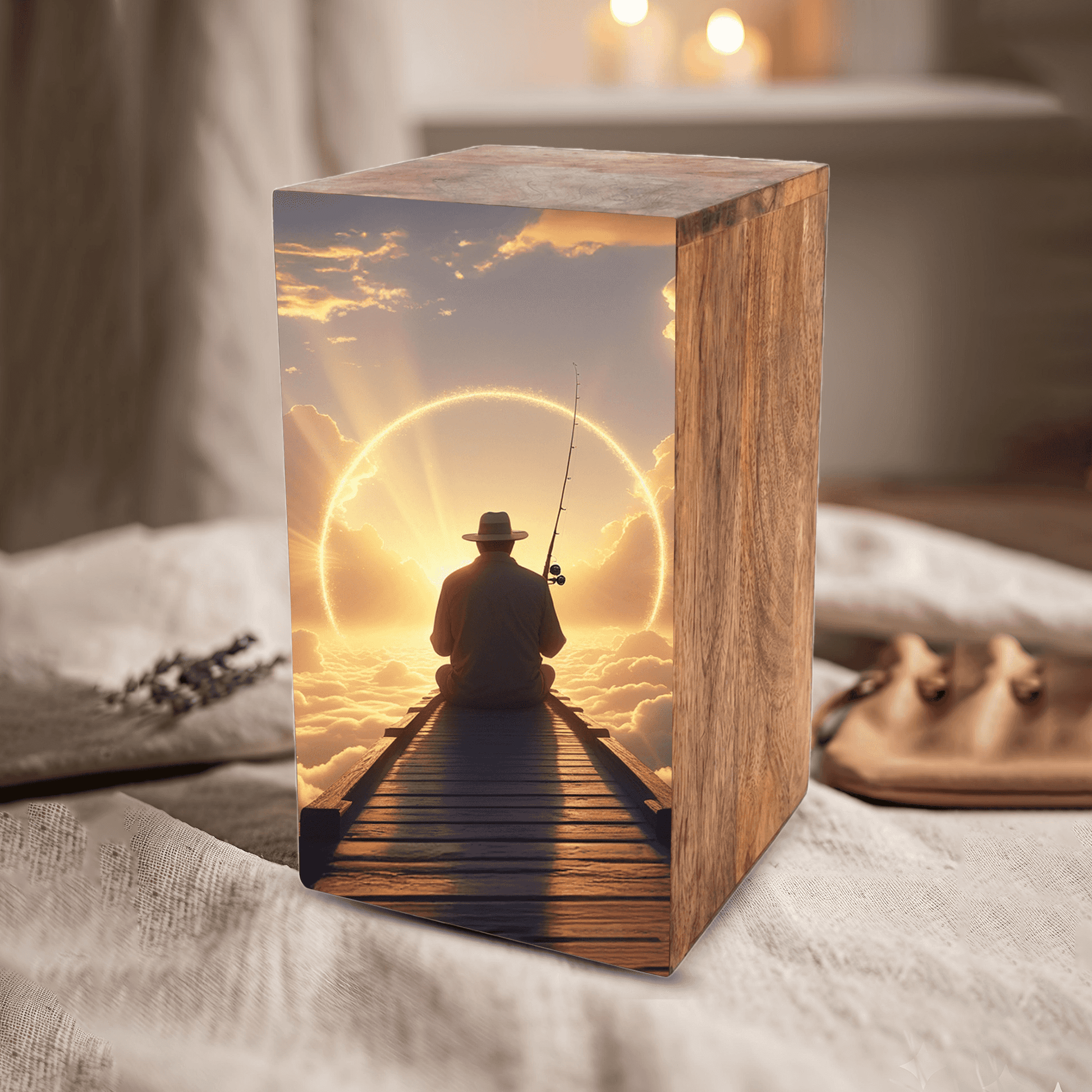 Gone Fishing in Heaven Urn For Ashes - Fisherman Urns Box For Dad