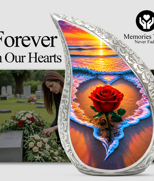 Red Rose Ocean Sunset Urn for Ashes | Beach Urn for Human Ashes, Ocean Wave Cremation Urn