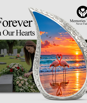 Flamingo Cremation Urn for Ashes, Beach Sunset Memorial Urn, Adult Aluminum Urn