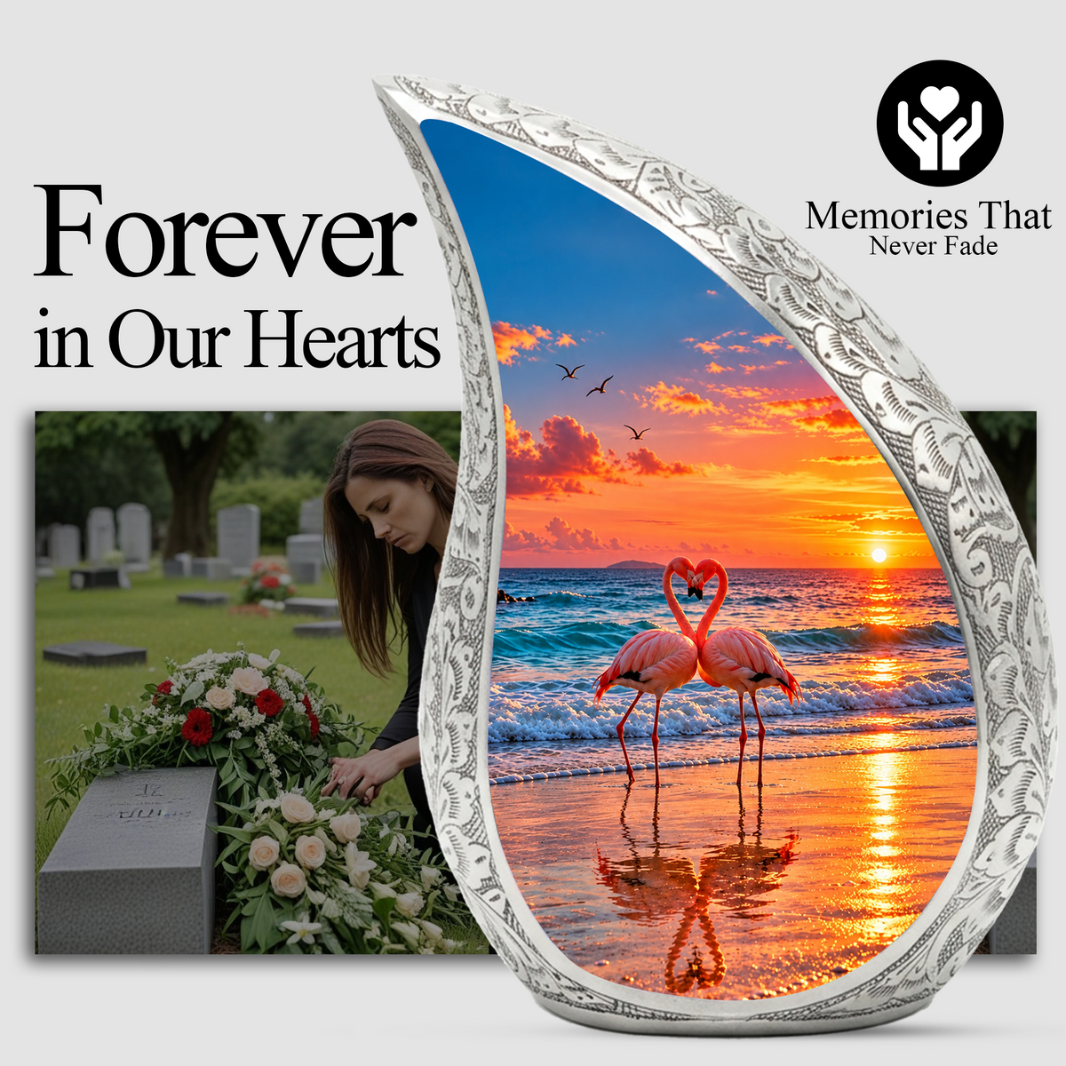 Flamingo Cremation Urn for Ashes, Beach Sunset Memorial Urn, Adult Aluminum Urn