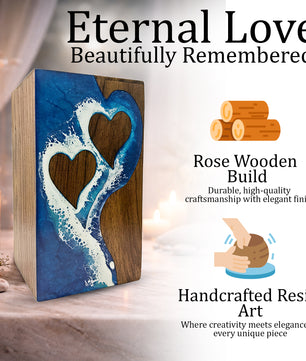 Ocean Wooden Urn For Human Ashes - Couple Urns Keepsake Box