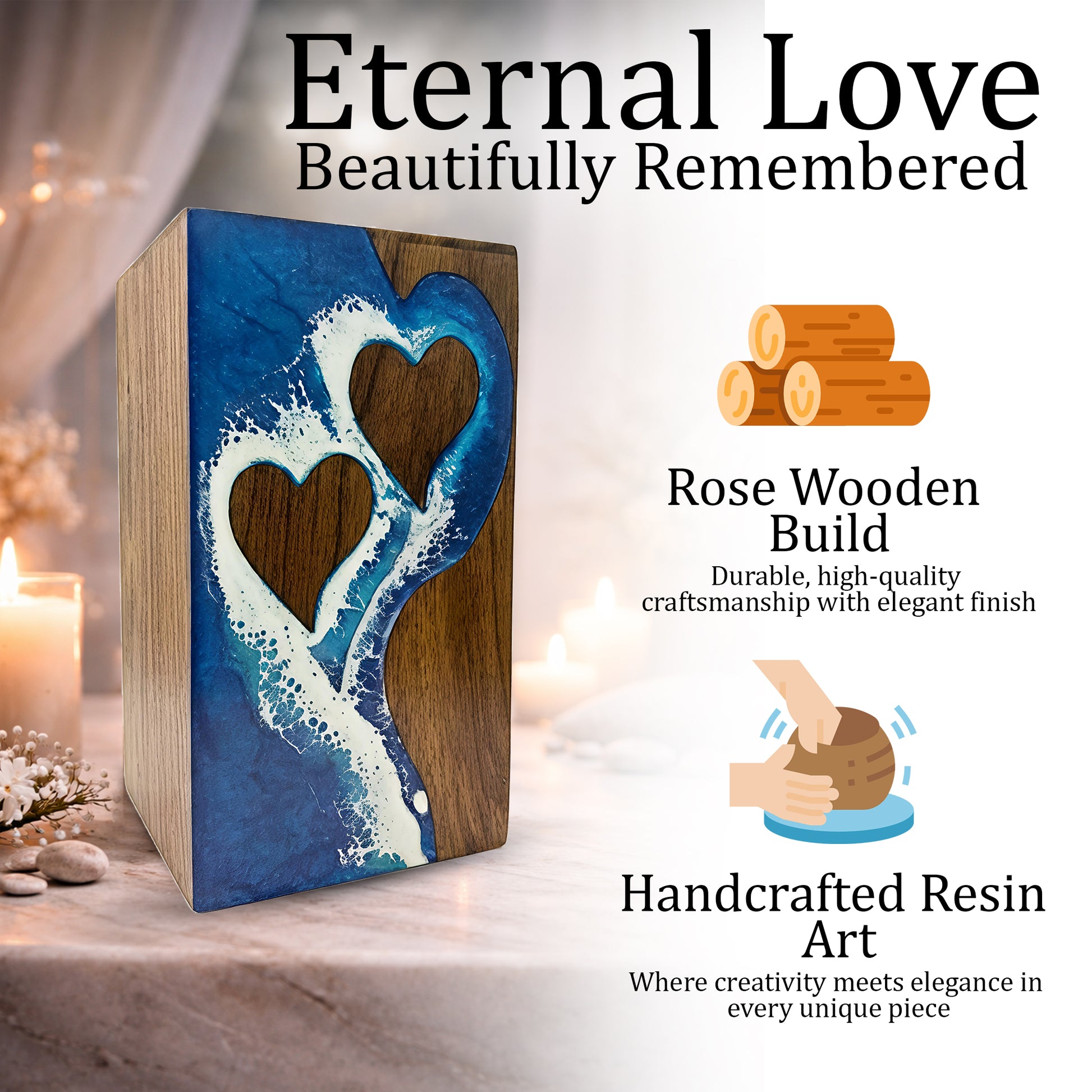 Ocean Wooden Urn For Human Ashes - Couple Urns Keepsake Box
