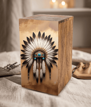 Native American Urn For Ashes - Tribal Keepsake Urns Box For Male