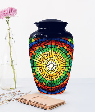 Stained Glass Memorial Urn for Ashes – Custom Rainbow Mosaic Cremation Urn for Mom& Dad - Women & Men,