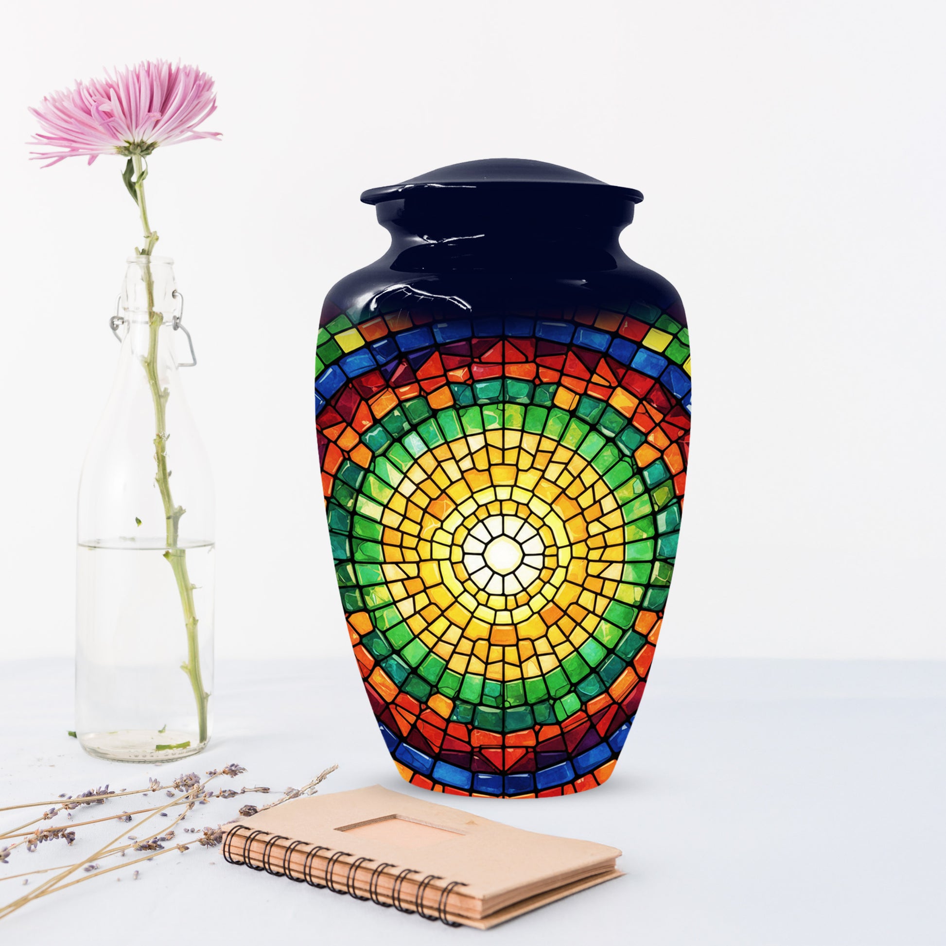 Stained Glass Memorial Urn for Ashes – Custom Rainbow Mosaic Cremation Urn for Mom& Dad - Women & Men,