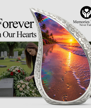 Ocean Beach Sunset Urn for Human Ashes | Tropical Beach Cremation Urn, Ocean Theme Memorial Urn