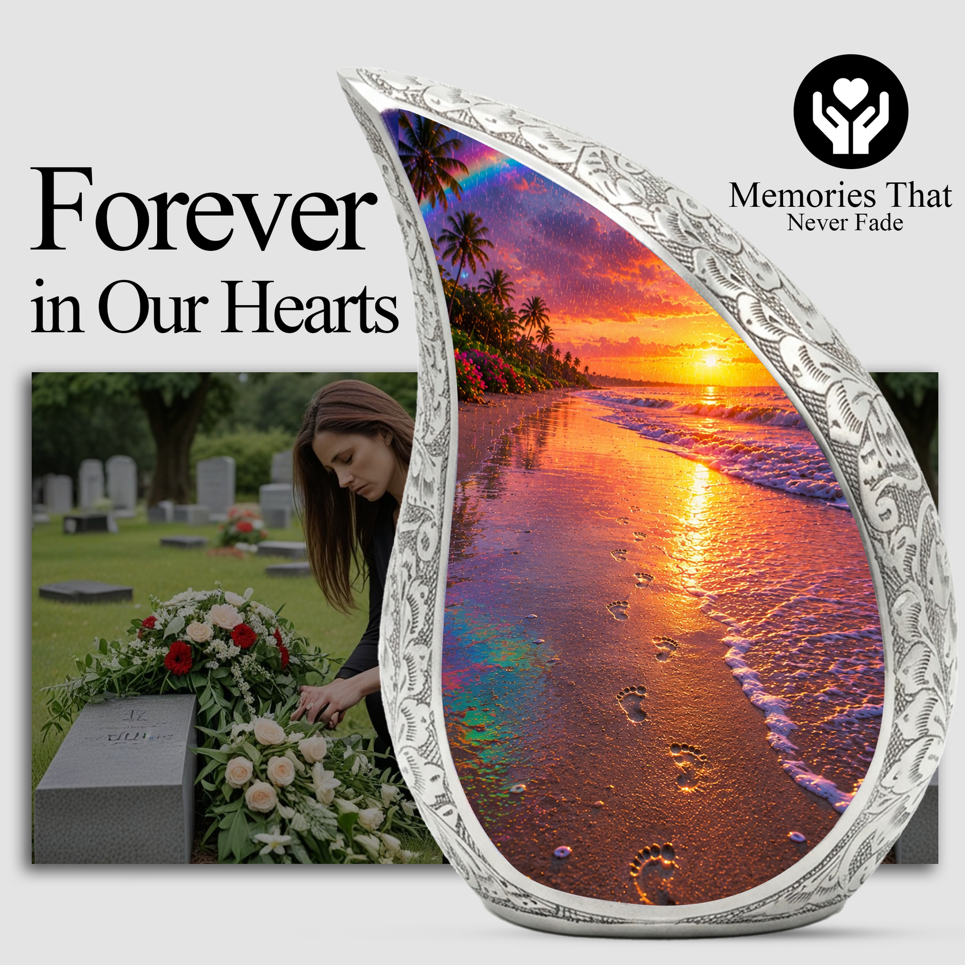 Ocean Beach Sunset Urn for Human Ashes | Tropical Beach Cremation Urn, Ocean Theme Memorial Urn