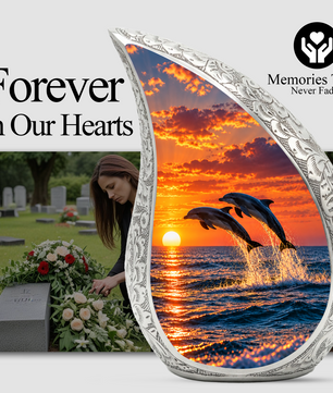 Dolphin Cremation Urn for Ashes, Ocean Memorial Urn, Dolphin Adult Urn, Beach Sunset Cremation Urn