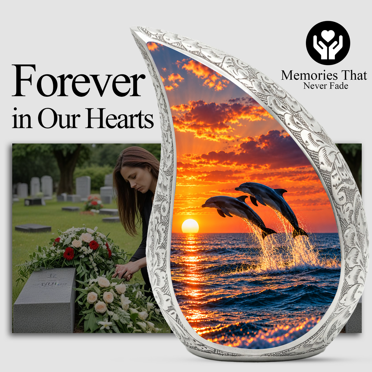 Dolphin Cremation Urn for Ashes, Ocean Memorial Urn, Dolphin Adult Urn, Beach Sunset Cremation Urn