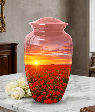 Poppy Flower Urn for Mom, Sunset Cremation Large Urn for Ashes
