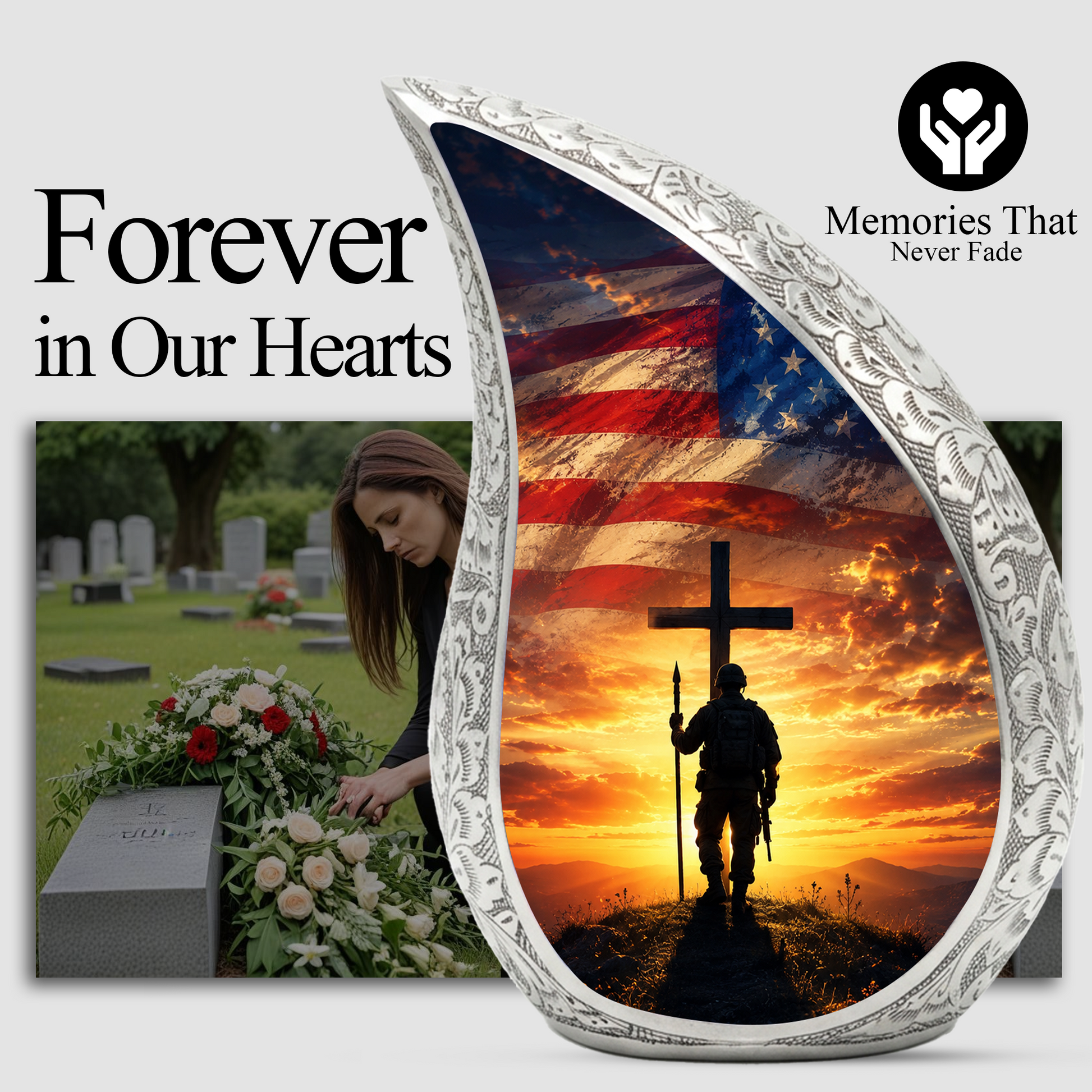 Military Cross Urn for Dad | Patriotic Cremation Urn for Adult Male Ashes