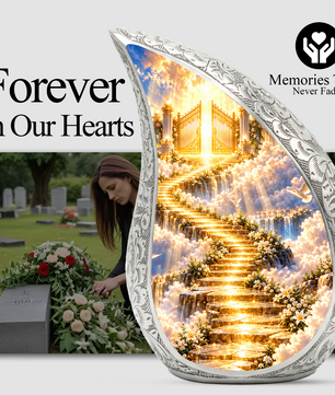 Heavenly Gates Cremation Urn for Adult Ashes, Golden Stairway Memorial Urn
