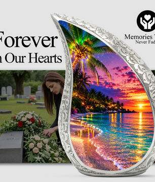 Beautiful Beach Urn for Human Ashes | Wooden Ocean Sunset Cremation Urn | Beach Memorial Urn for Mom