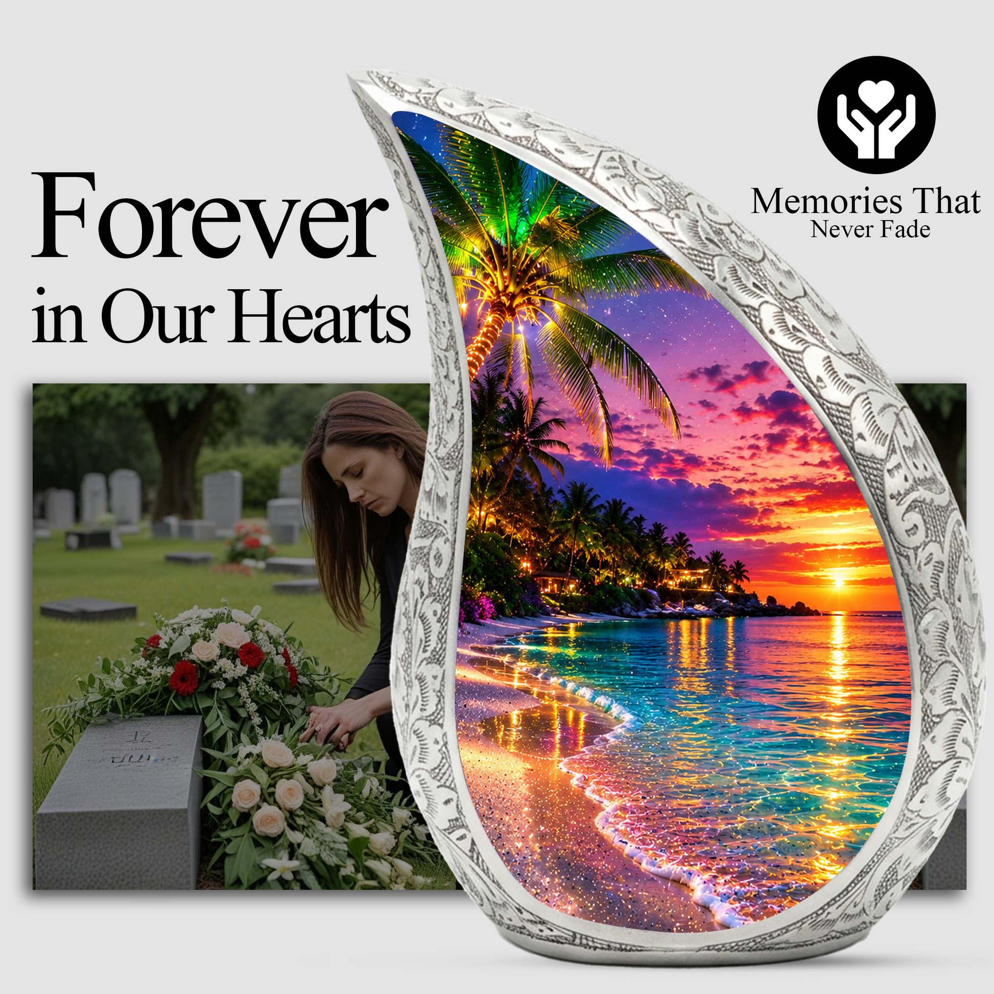 Beautiful Beach Urn for Human Ashes | Wooden Ocean Sunset Cremation Urn | Beach Memorial Urn for Mom