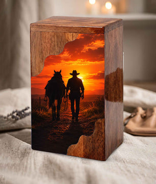 Cowboy Wooden Cremation Urn for Dad, Western Urn