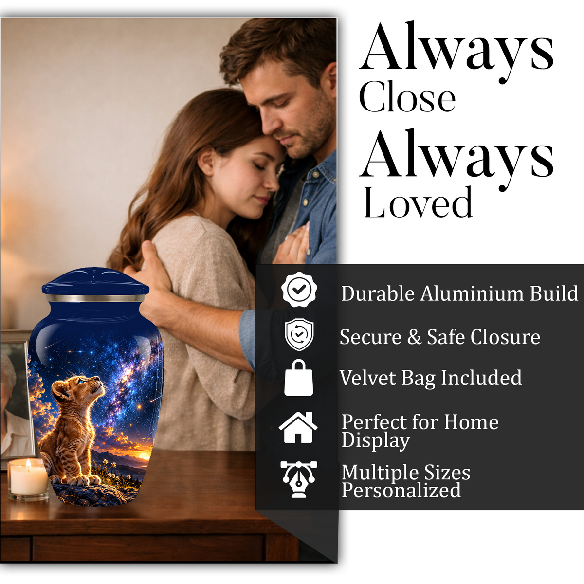 Personalized Cat Cremation Urn for Ashes, Galaxy Cat Adult Memorial Urn, Custom Pet Urn