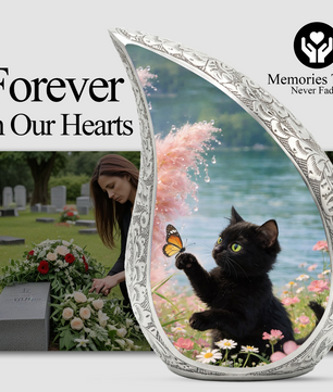 Butterfly Memorial Cat Urn - Black Cat Urn for Ashes, Custom Pet Urn for Cat
