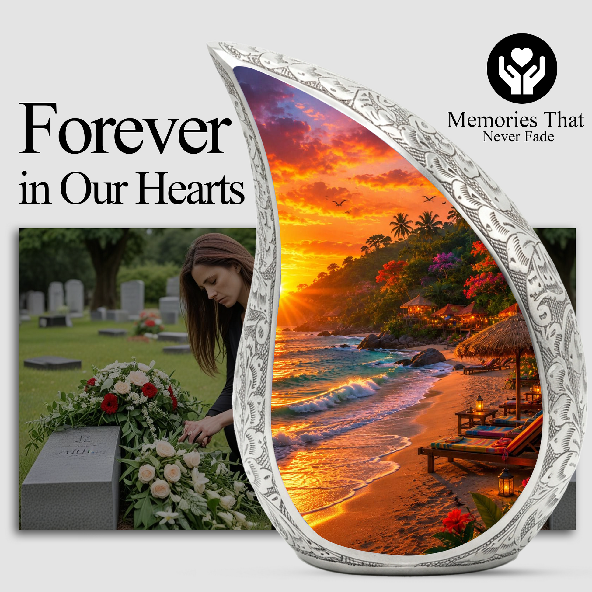 Beach Sunset Adult Urn for Mom, Cremation Keepsake Urn