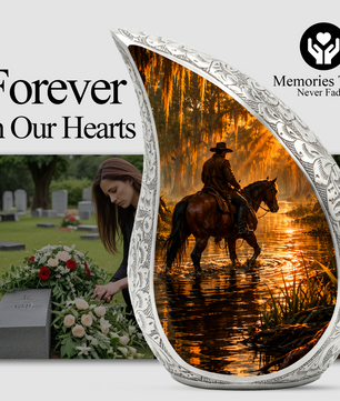 Cowboy with Horse Urn for Dad | Western Horse Cremation Urn for Adult Male Ashes