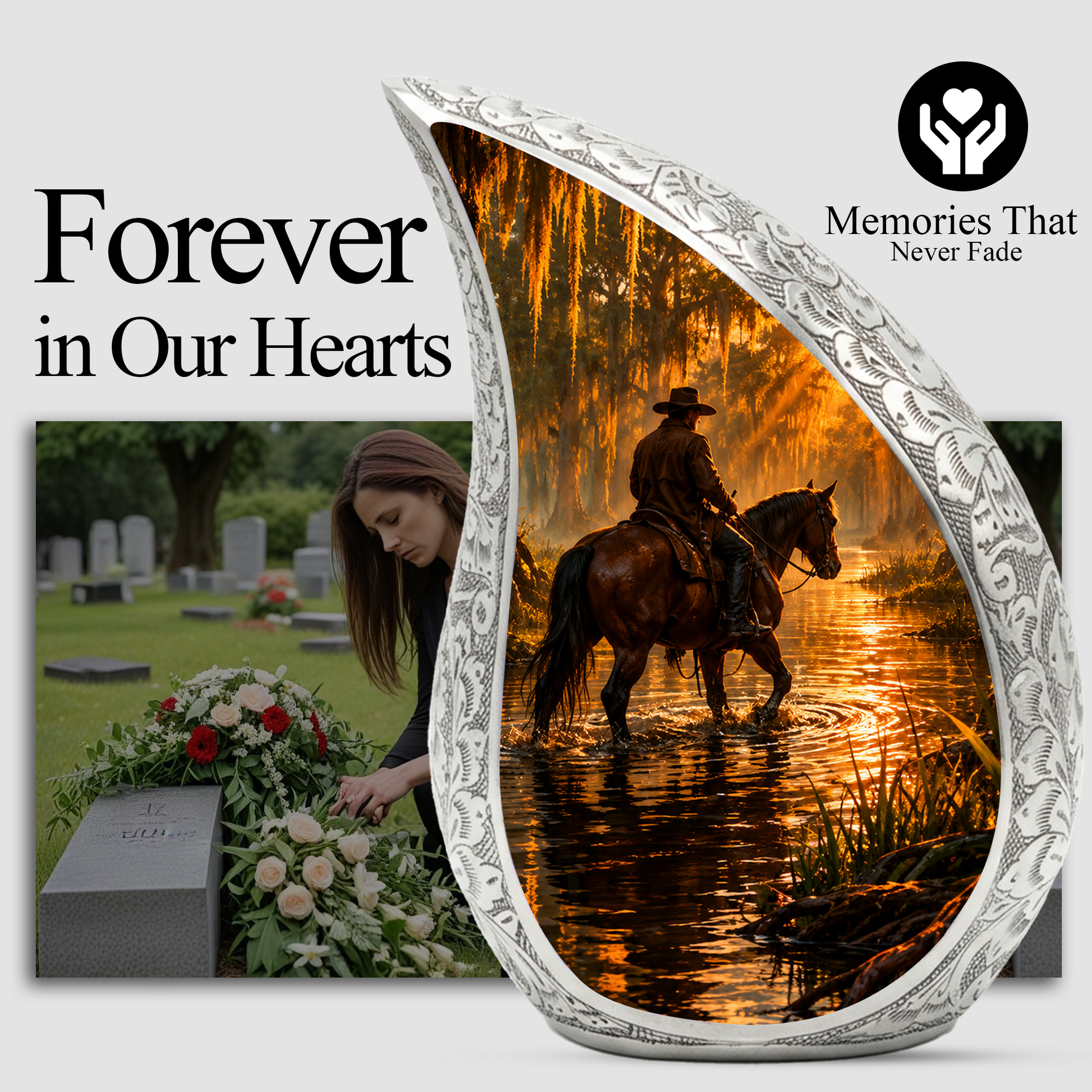 Cowboy with Horse Urn for Dad | Western Horse Cremation Urn for Adult Male Ashes