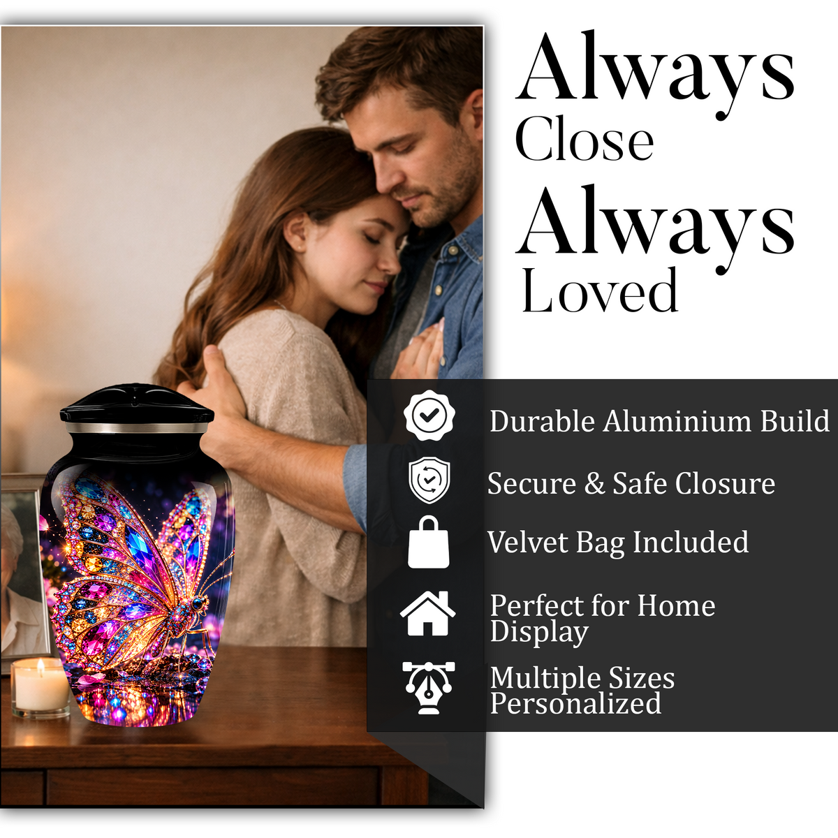 Personalized Adult Cremation Urn for Ashes, Jeweled Butterfly Memorial Urn, Custom Butterfly Urn