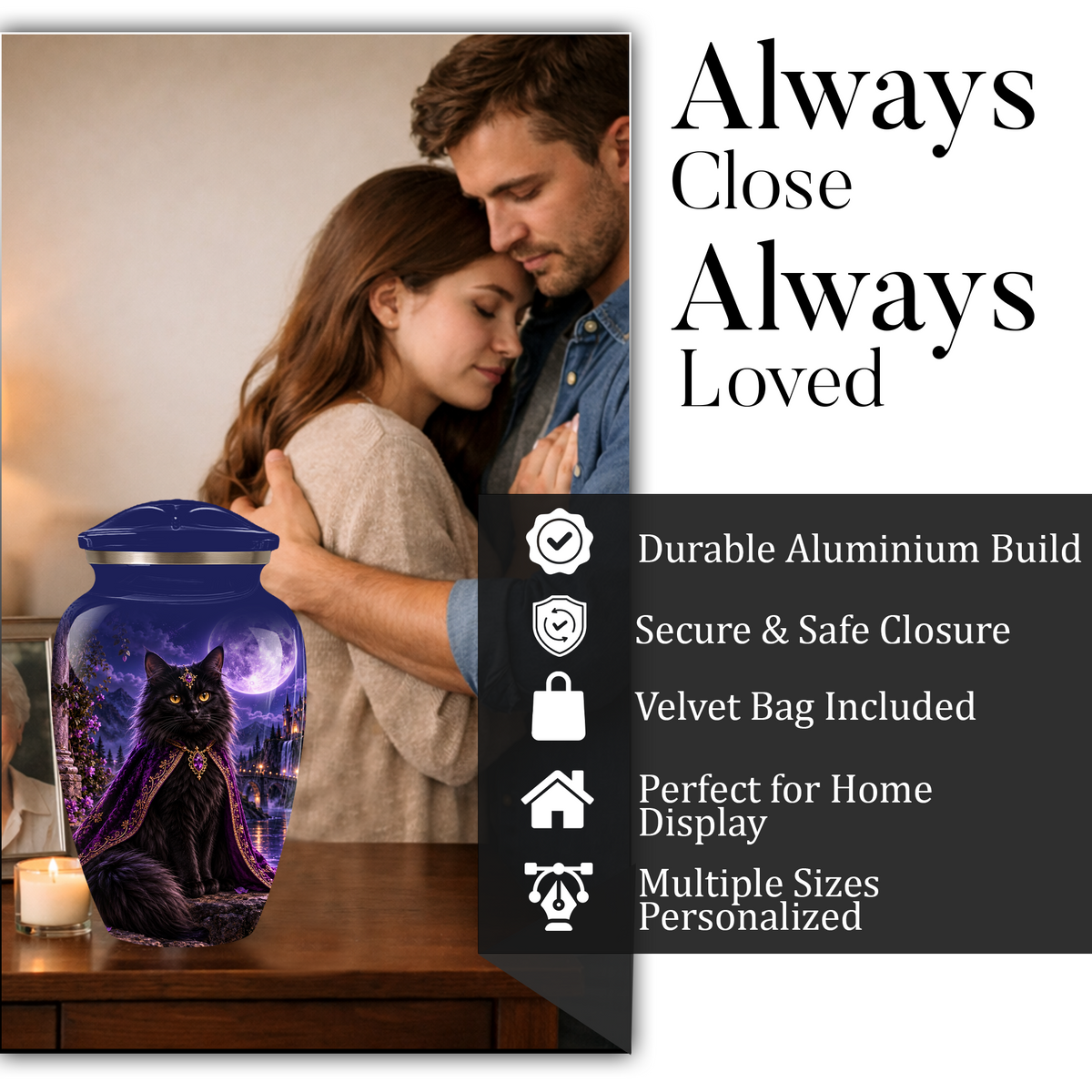Personalized Cat Urn for Ashes | Custom Pet Urn for Cats | Handmade Metal Cat Memorial Urn