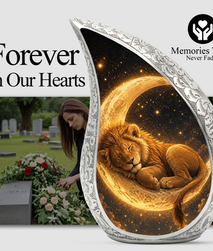 Sleeping Lion Moon Urn for Adult Ashes | Peaceful Adult Cremation Urn Memorial