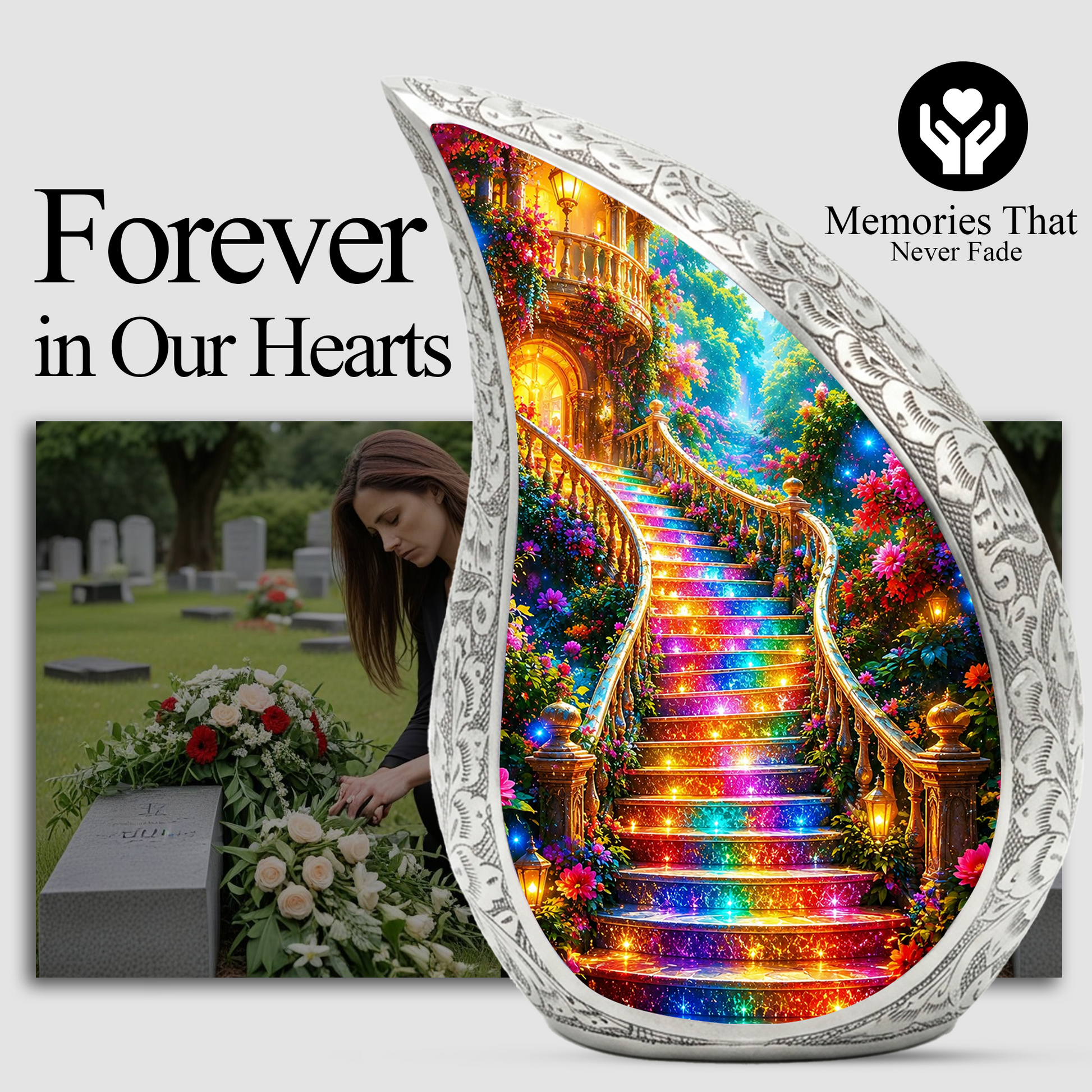 Rainbow Stairway to Heaven Urn for Mom, Personalized Cremation Urn for Ashe