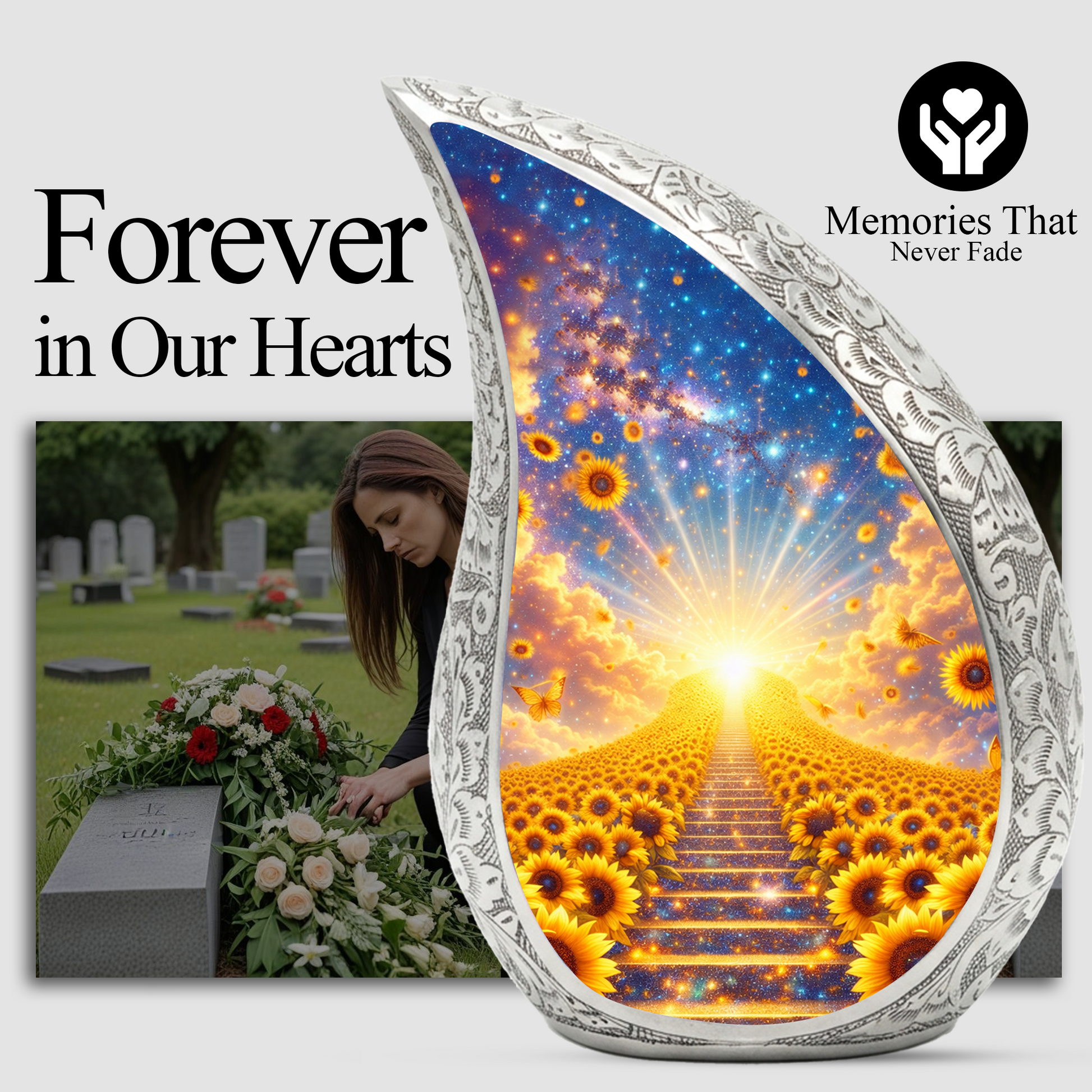 Sunflower Heaven Adult Urn for Human Ashes – Premium Sunflower Cremation Urn