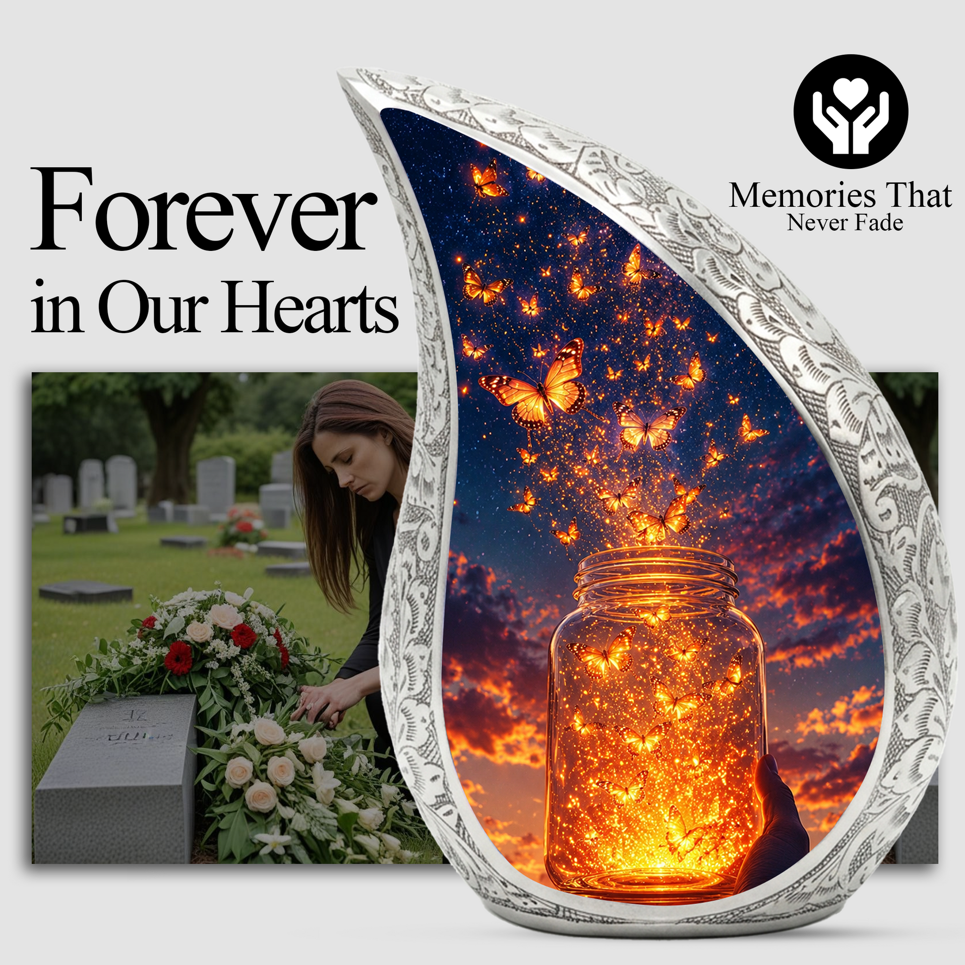 Butterfly Sunset Urn for Ashes | Glowing Butterfly Cremation Urn, Butterfly Urn for Human Ashes, Beautiful Memorial Urn