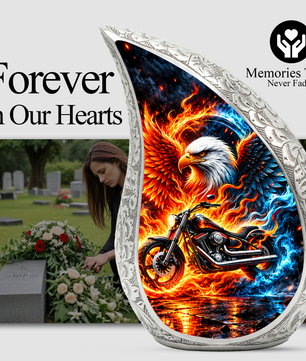 Motorcycle Cremation Urn for Ashes, Eagle Fire Memorial Urn