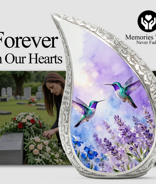 Hummingbird Personalized Cremation Urn for Mom – Teardrop Style Aluminum Memorial Urn, 10 Inch