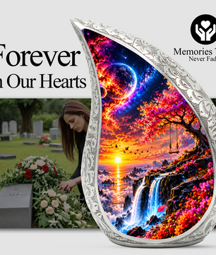 Tree of Life Cremation Urn for Ashes, Nature Memorial Urn, Sunset Waterfall Adult Urn, Tree Memorial Urn,