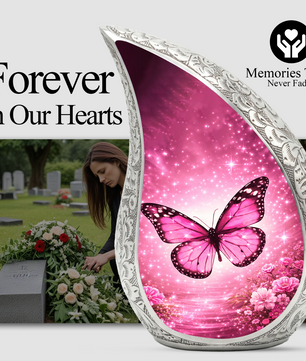 Beautiful Pink Butterfly Flower Cremation Urn for Adult Ashes