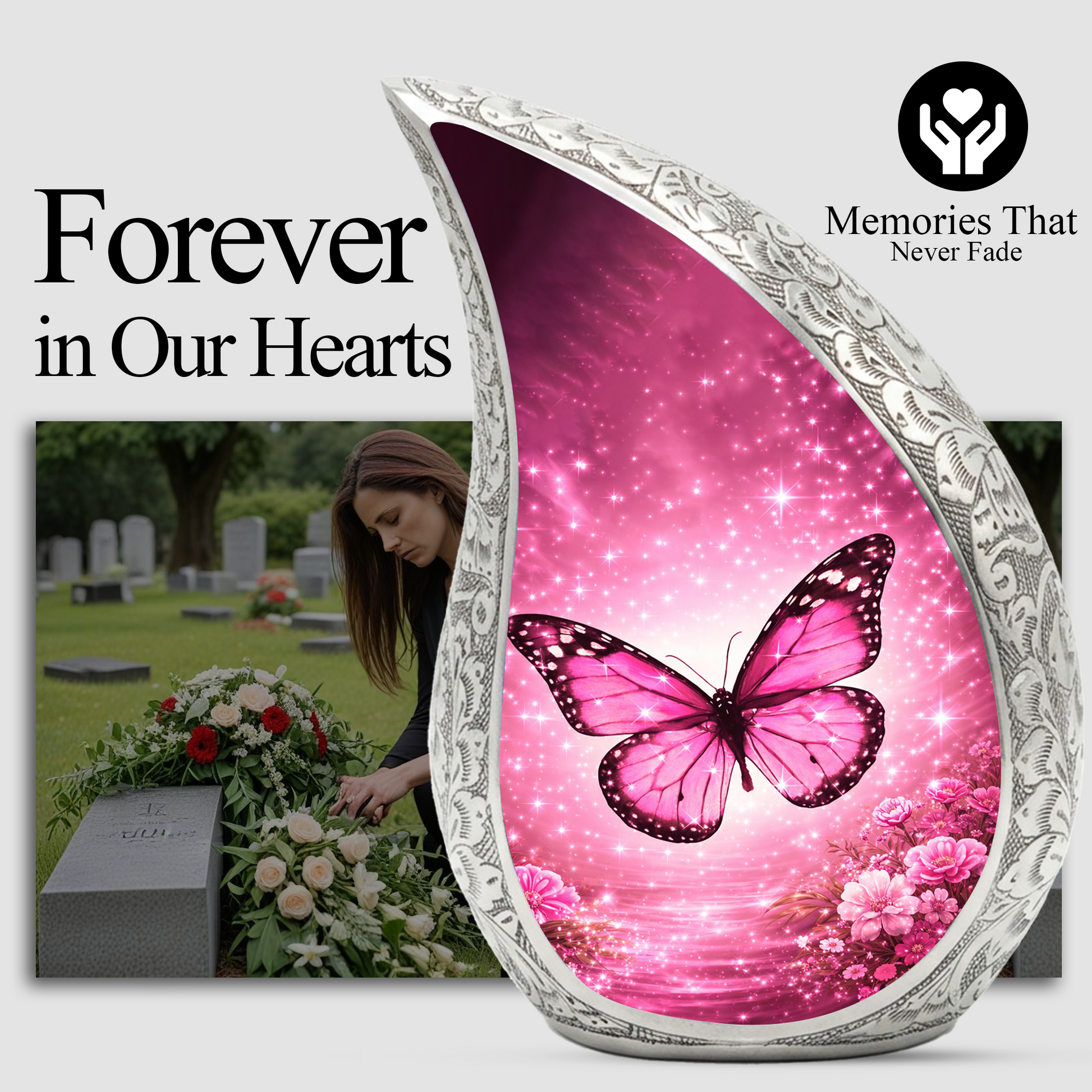 Beautiful Pink Butterfly Flower Cremation Urn for Adult Ashes