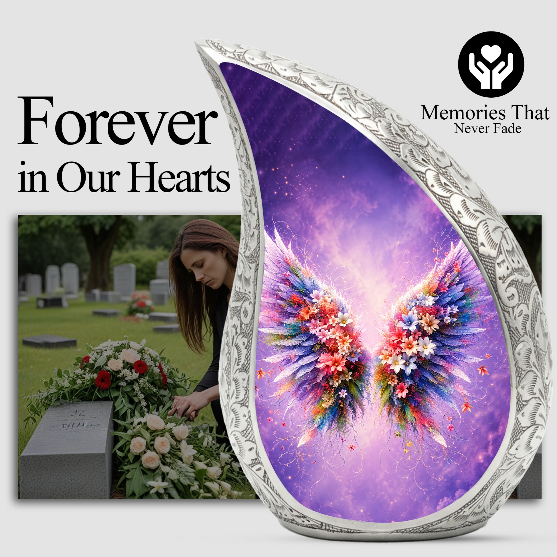 Angel Wings Memorial Urn for Mom, Beautiful Cremation Urn for Women