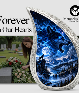 Wolf Adult Urn for Ashes, Blue Wolf Cremation Urn for Human Ashes