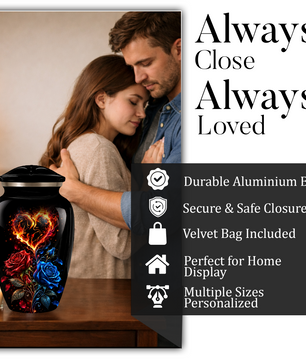 Red & Blue Rose Heart Cremation Urn for Ashes | Personalized Adult Memorial Urn