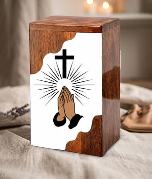 Cross Wooden Cremation Urn – Prayer Cross Memorial Wooden Urn for Human Ashes