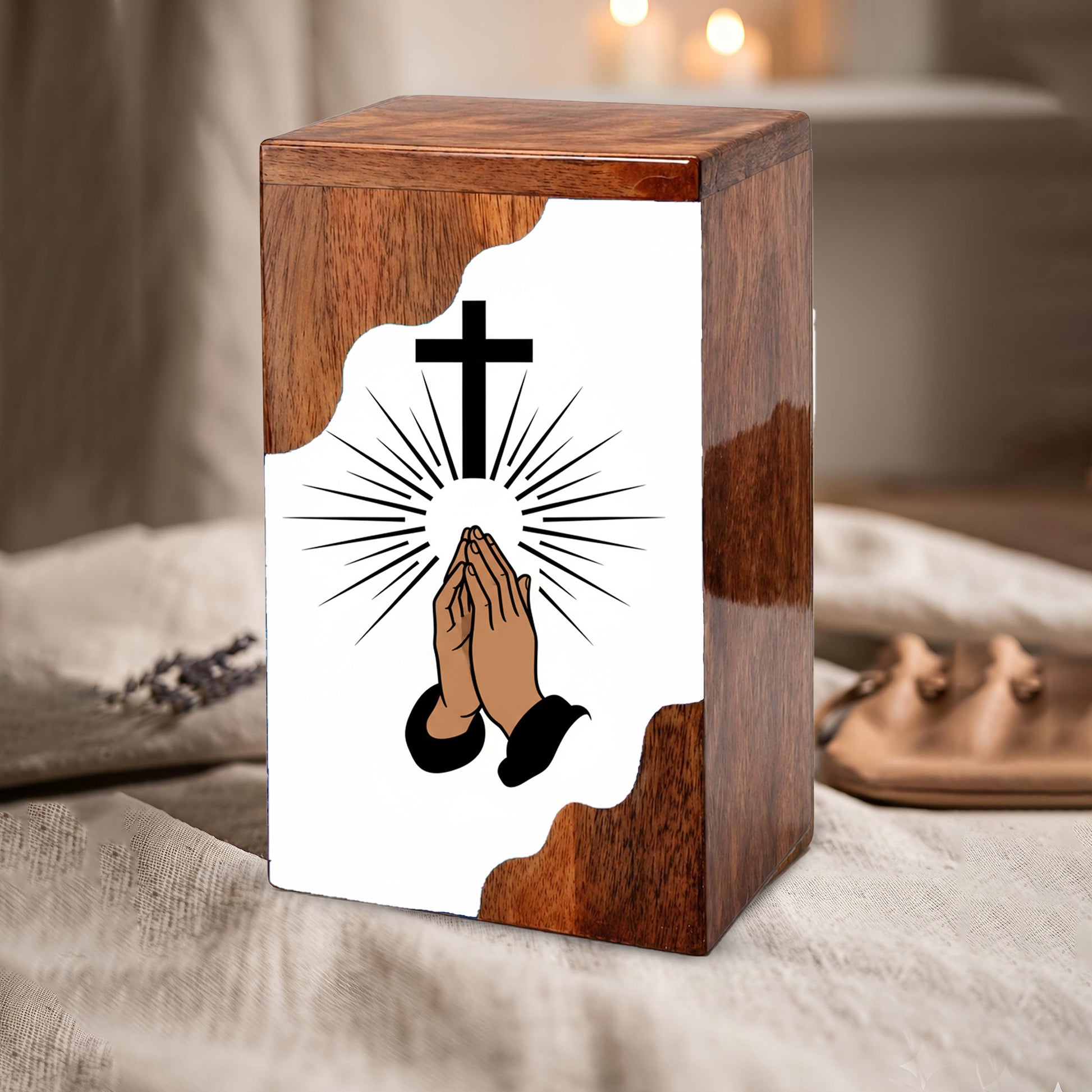 Cross Wooden Cremation Urn – Prayer Cross Memorial Wooden Urn for Human Ashes