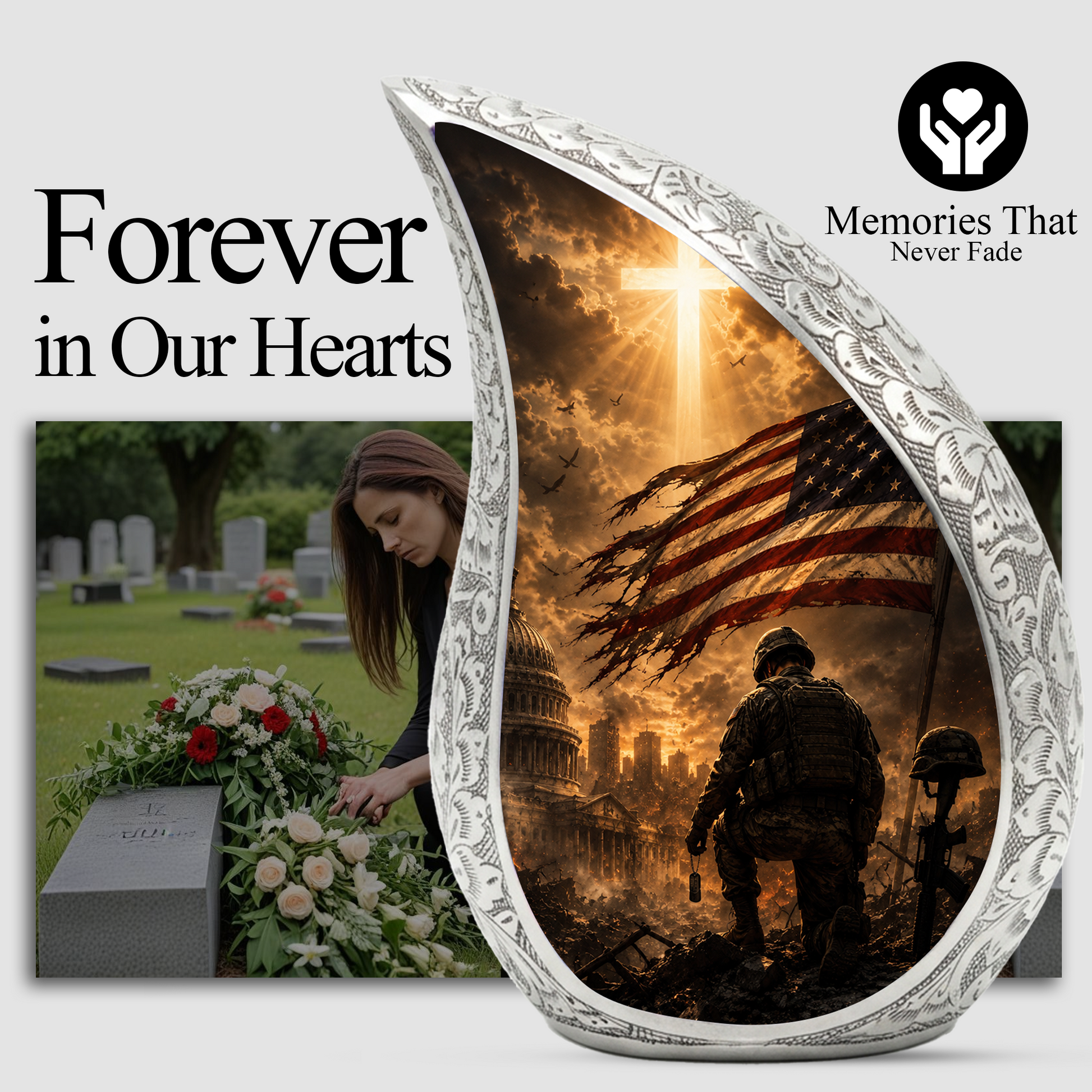 Soldier Urn for Human Ashes | Military Adult Cremation Urn Memorial